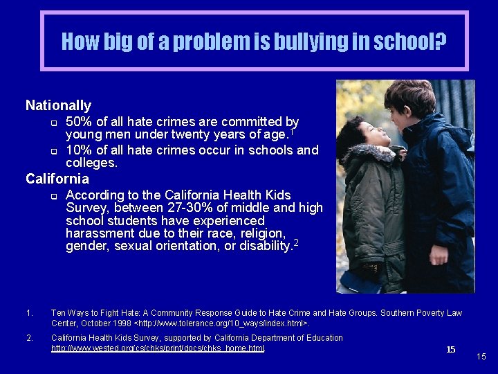 How big of a problem is bullying in school? Nationally q q 50% of