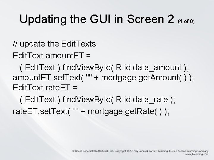 Updating the GUI in Screen 2 (4 of 8) // update the Edit. Texts Updating the GUI in Screen 2 (4 of 8) // update the Edit. Texts