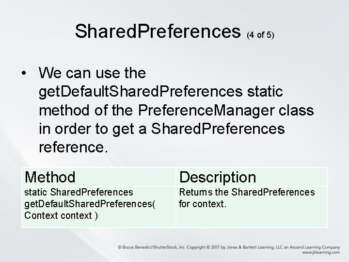 Shared. Preferences (4 of 5) • We can use the get. Default. Shared. Preferences Shared. Preferences (4 of 5) • We can use the get. Default. Shared. Preferences