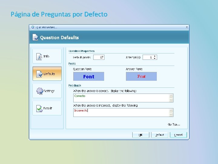 Página de Preguntas por Defecto 