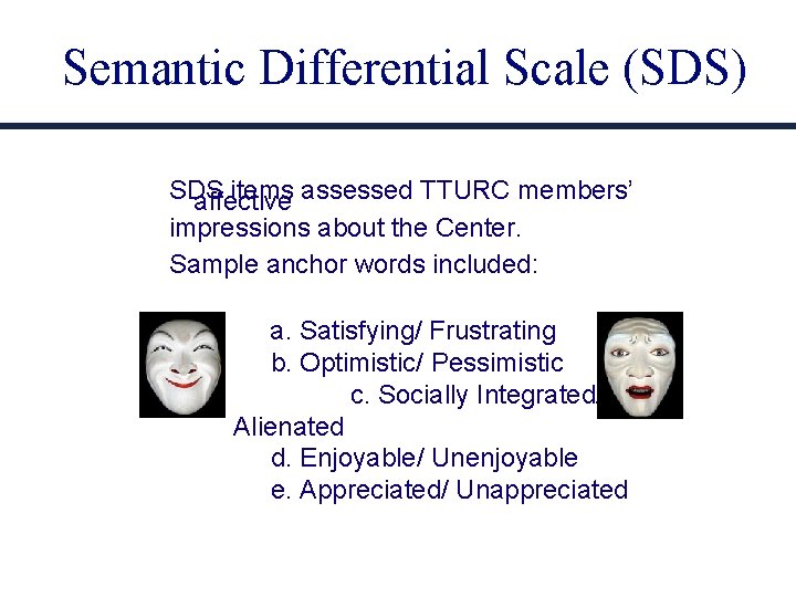 Semantic Differential Scale (SDS) SDS items assessed TTURC members’ affective impressions about the Center.