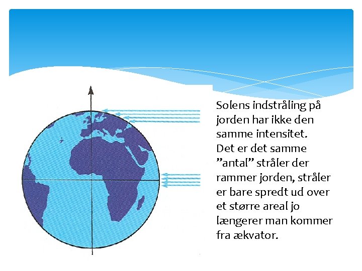 Solens indstråling på jorden har ikke den samme intensitet. Det er det samme ”antal”