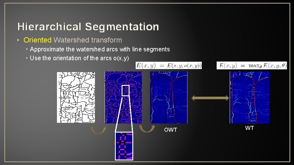 Hierarchical Segmentation • Oriented Watershed transform • Approximate the watershed arcs with line segments