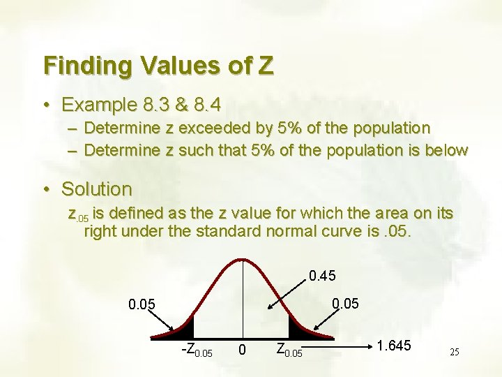 Finding Values of Z • Example 8. 3 & 8. 4 – – Determine Finding Values of Z • Example 8. 3 & 8. 4 – – Determine