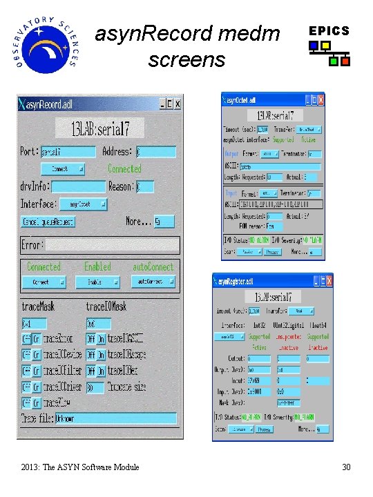 asyn. Record medm screens 2013: The ASYN Software Module EPICS 30 