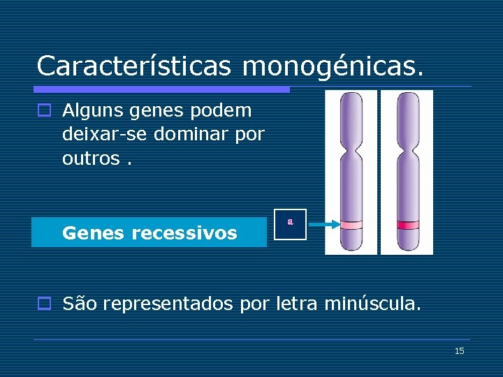 Características monogénicas. o Alguns genes podem deixar-se dominar por outros. Genes recessivos a o