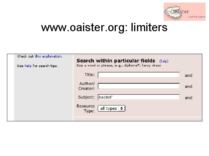 www. oaister. org: limiters 