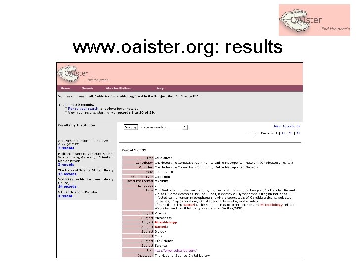 www. oaister. org: results 
