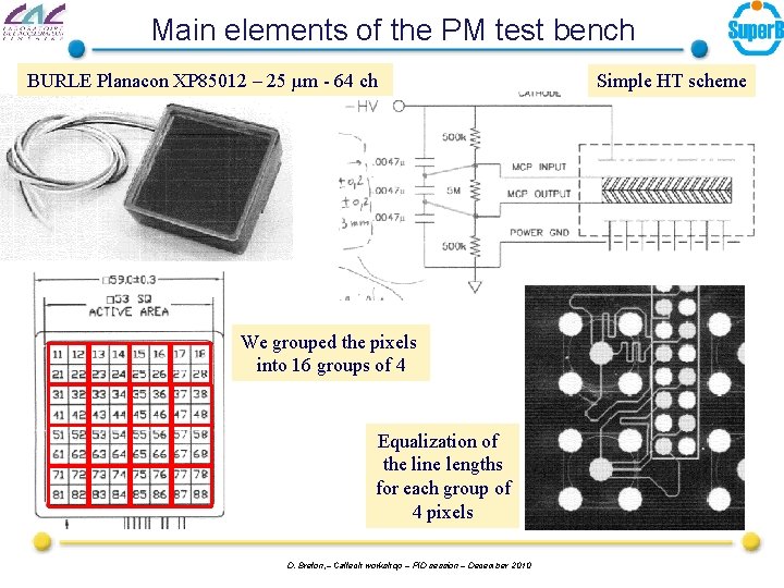 Main elements of the PM test bench BURLE Planacon XP 85012 – 25 µm