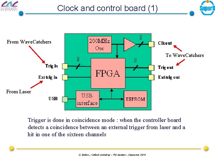 Clock and control board (1) From Wave. Catchers To Wave. Catchers From Laser Trigger