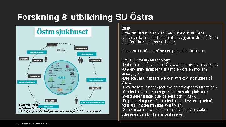 Forskning & utbildning SU Östra 2019 Utredningsförstudien klar i maj 2019 och studiens slutsatser