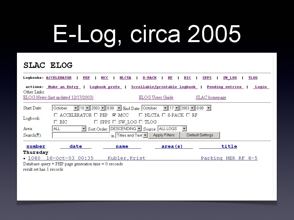 E-Log, circa 2005 