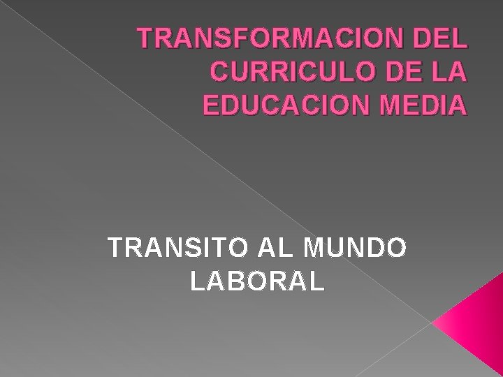 TRANSFORMACION DEL CURRICULO DE LA EDUCACION MEDIA TRANSITO AL MUNDO LABORAL 
