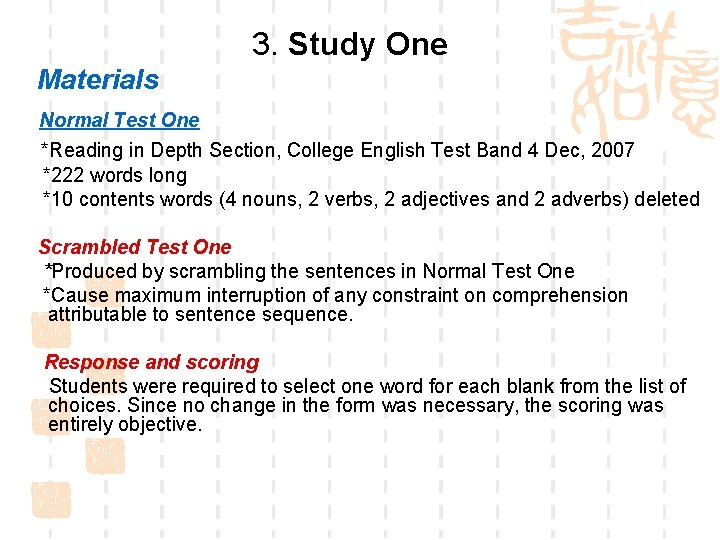 3. Study One Materials Normal Test One *Reading in Depth Section, College English Test