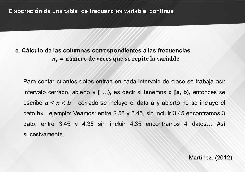 Elaboración de una tabla de frecuencias variable continua 