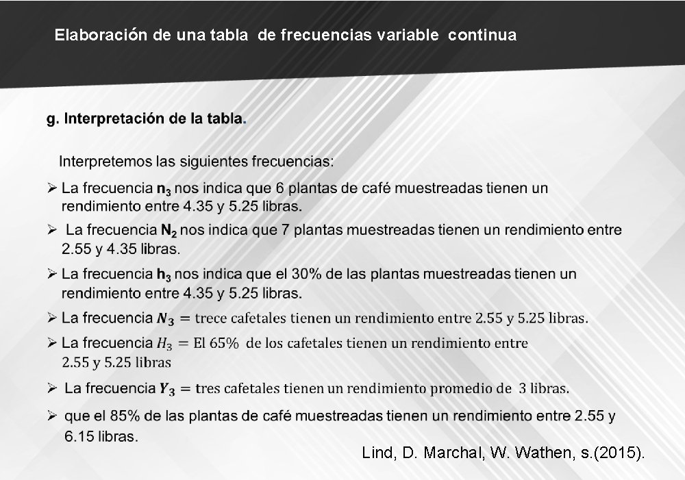 Elaboración de una tabla de frecuencias variable continua Lind, D. Marchal, W. Wathen, s.