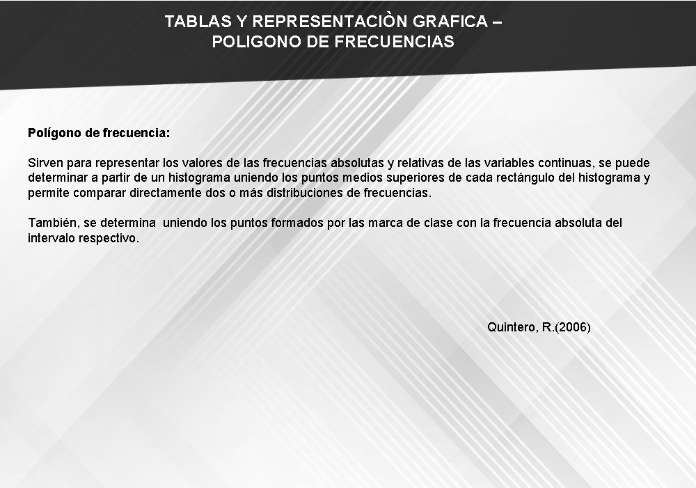 TABLAS Y REPRESENTACIÒN GRAFICA – POLIGONO DE FRECUENCIAS Polígono de frecuencia: Sirven para representar