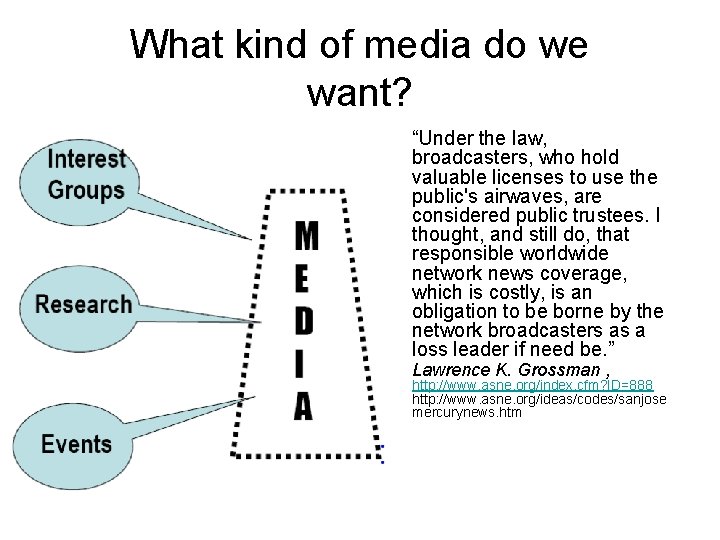 What kind of media do we want? • “Under the law, broadcasters, who hold