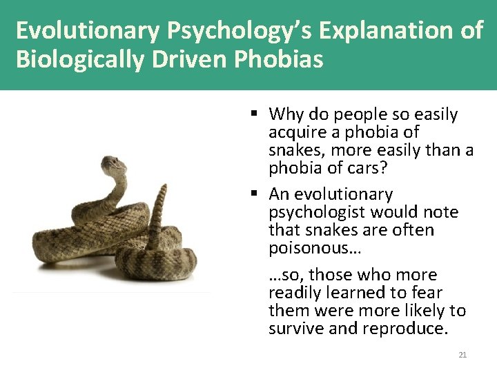 Evolutionary Psychology’s Explanation of Biologically Driven Phobias § Why do people so easily acquire
