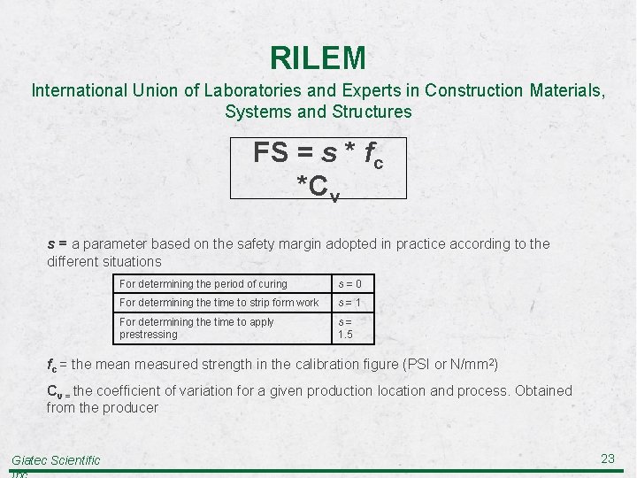 RILEM International Union of Laboratories and Experts in Construction Materials, Systems and Structures FS