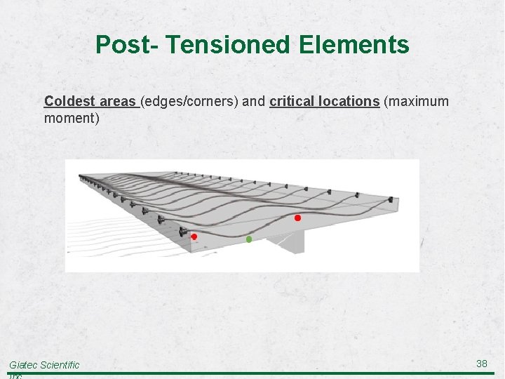 Post- Tensioned Elements Coldest areas (edges/corners) and critical locations (maximum moment) Giatec Scientific 38