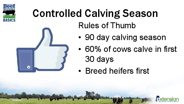 Controlled Calving Season Rules of Thumb • 90 day calving season • 60% of