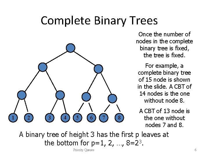 Complete Binary Trees Once the number of nodes in the complete binary tree is