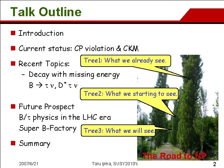 Talk Outline n Introduction n Current status: CP violation & CKM Tree 1: What