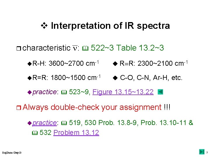 v Interpretation of IR spectra r characteristic R-H: R=R: 3600~2700 cm-1 R R: 1800~1500