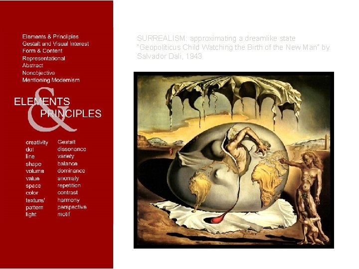 SURREALISM: approximating a dreamlike state “Geopoliticus Child Watching the Birth of the New Man”