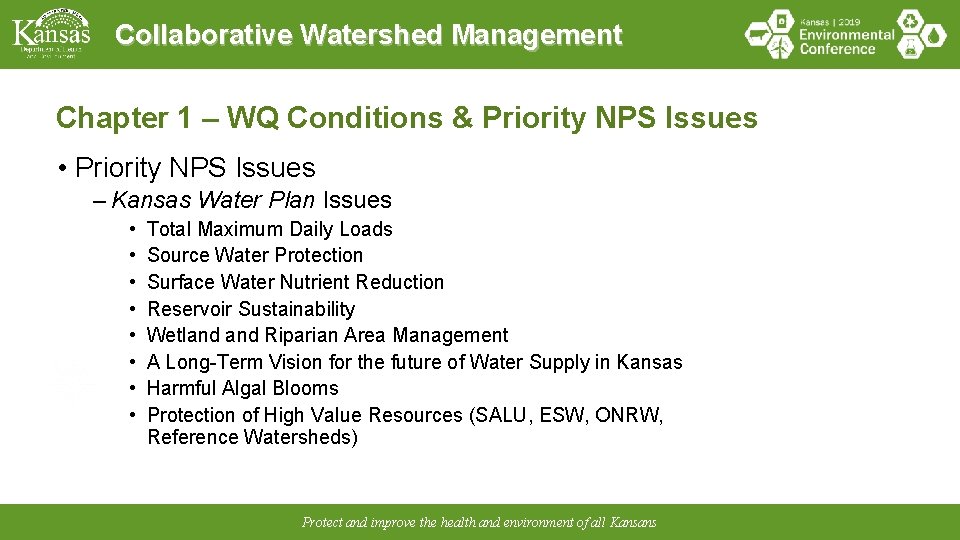 Collaborative Watershed Management Chapter 1 – WQ Conditions & Priority NPS Issues • Priority
