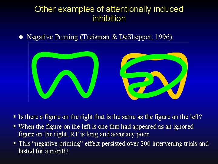 Other examples of attentionally induced inhibition l Negative Priming (Treisman & De. Shepper, 1996).
