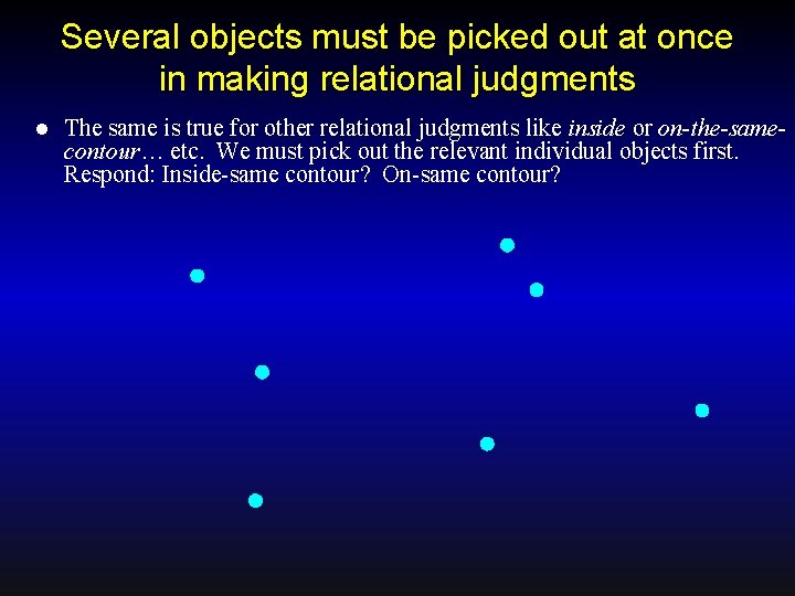 Several objects must be picked out at once in making relational judgments l The