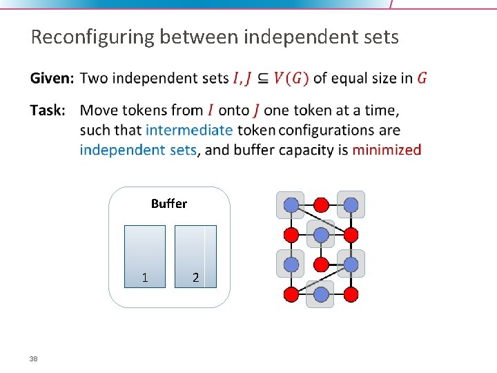 Reconfiguring between independent sets • Buffer 1 38 2 