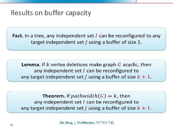 Results on buffer capacity 40 [de Berg, J, Mukherjee, FSTTCS ‘ 16] 