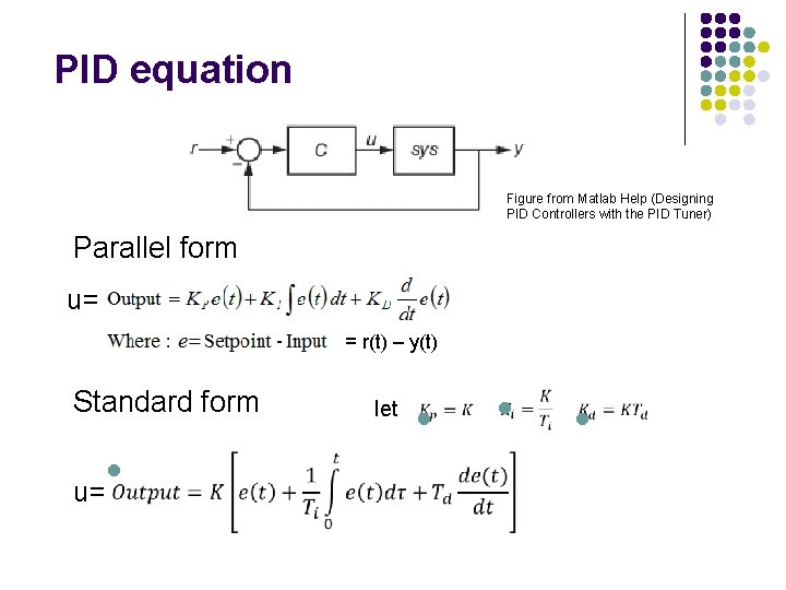 PID equation Figure from Matlab Help (Designing PID Controllers with the PID Tuner) Parallel