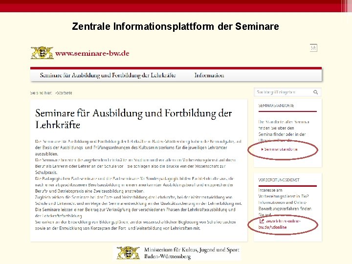 Zentrale Informationsplattform der Seminare 