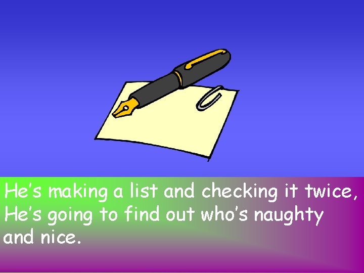He’s making a list and checking it twice, He’s going to find out who’s