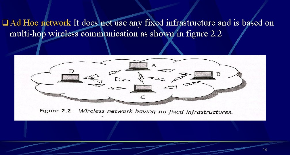 q Ad Hoc network It does not use any fixed infrastructure and is based q Ad Hoc network It does not use any fixed infrastructure and is based