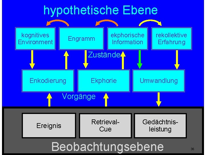 hypothetische Ebene kognitives Environment Engramm ekphorische Information rekollektive Erfahrung Zustände Enkodierung Ekphorie Umwandlung Vorgänge