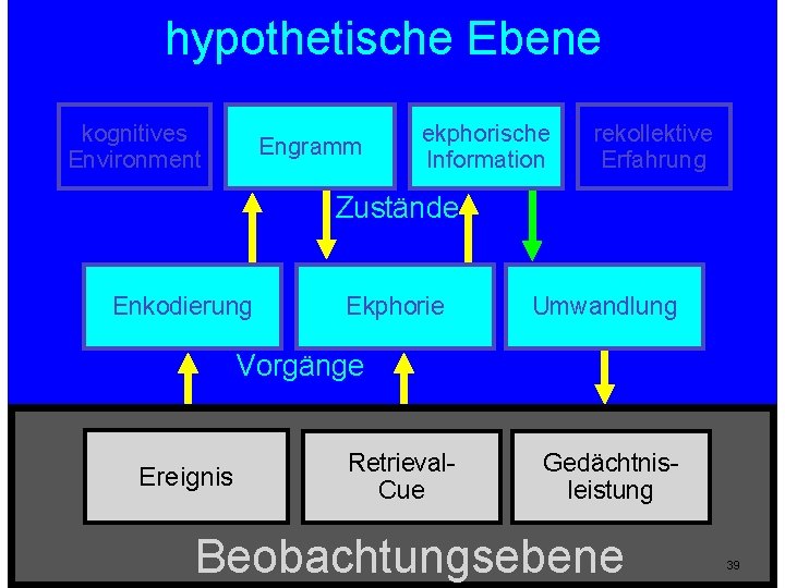 hypothetische Ebene kognitives Environment Engramm ekphorische Information rekollektive Erfahrung Zustände Enkodierung Ekphorie Umwandlung Vorgänge