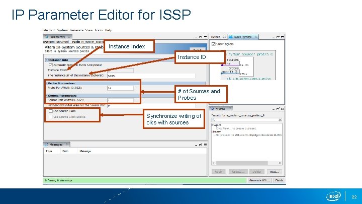 IP Parameter Editor for ISSP Instance Index Instance ID # of Sources and Probes