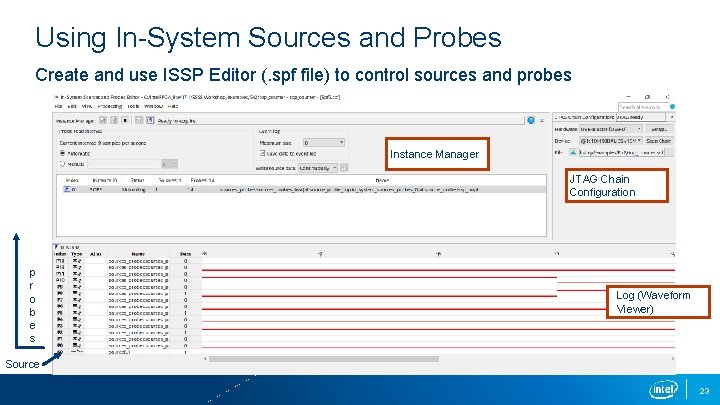 Using In-System Sources and Probes Create and use ISSP Editor (. spf file) to