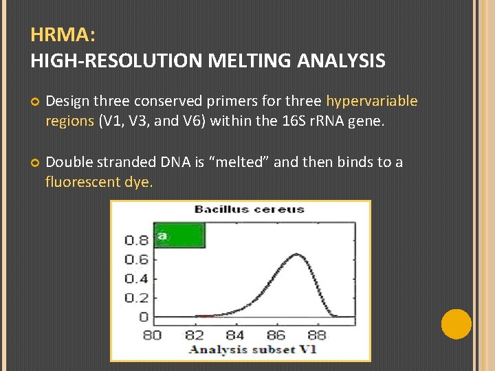 HRMA: HIGH-RESOLUTION MELTING ANALYSIS Design three conserved primers for three hypervariable regions (V 1,