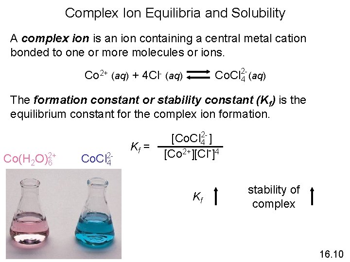 Complex Ion Equilibria and Solubility A complex ion is an ion containing a central