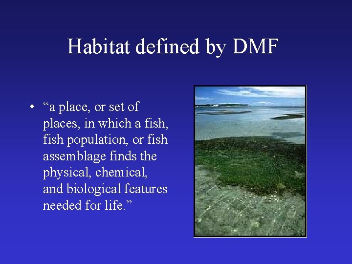 Habitat defined by DMF • “a place, or set of places, in which a