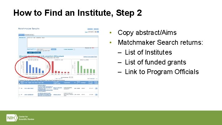 How to Find an Institute, Step 2 • Copy abstract/Aims • Matchmaker Search returns: