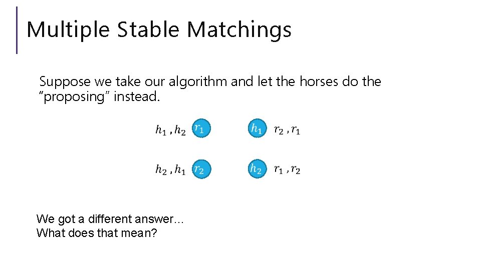 Multiple Stable Matchings Suppose we take our algorithm and let the horses do the