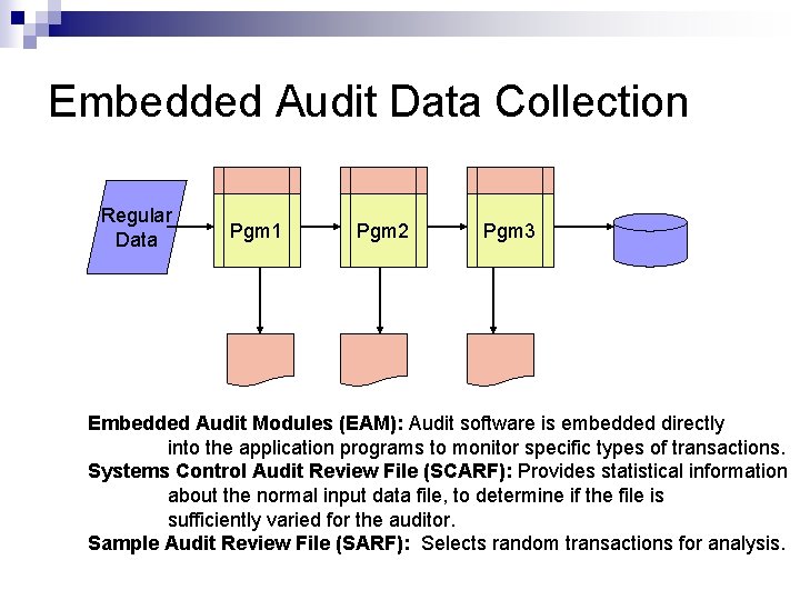 Embedded Audit Data Collection Regular Data Pgm 1 Pgm 2 Pgm 3 Embedded Audit
