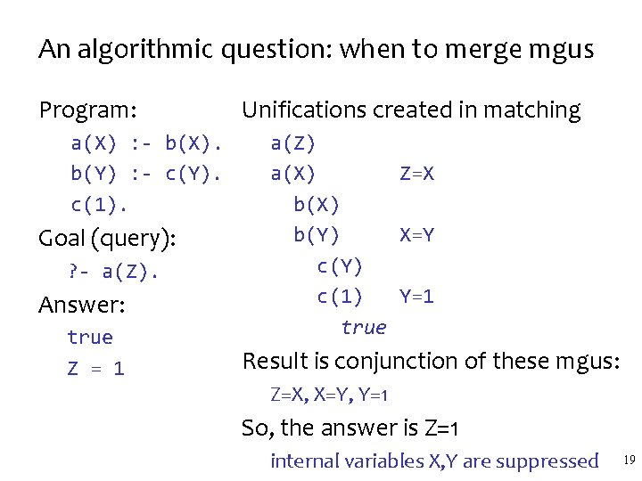 An algorithmic question: when to merge mgus Program: a(X) : - b(X). b(Y) : An algorithmic question: when to merge mgus Program: a(X) : - b(X). b(Y) :